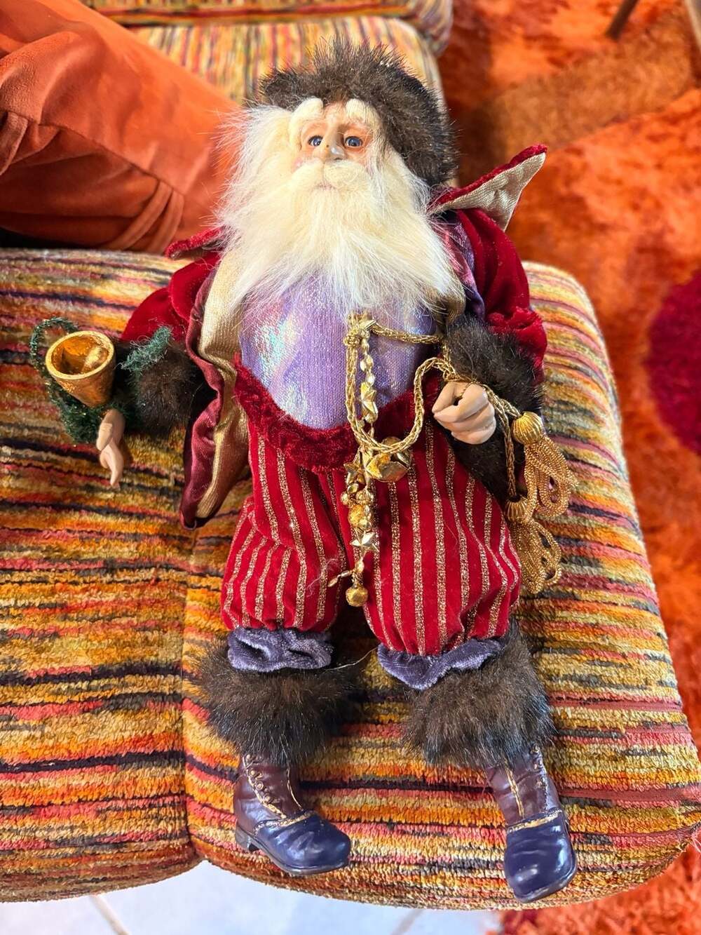 Old World Santa Claus Figurine Red Velvet Gold Trim